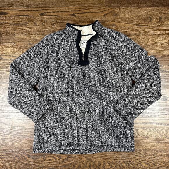 Orvis Sweater Mens Medium Black Gray Quarter Zip Sherpa Lined Fleece Pullover - Picture 1 of 8